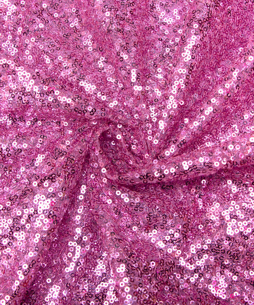 Pink Colour Small Heavy Sequin Net Fabric