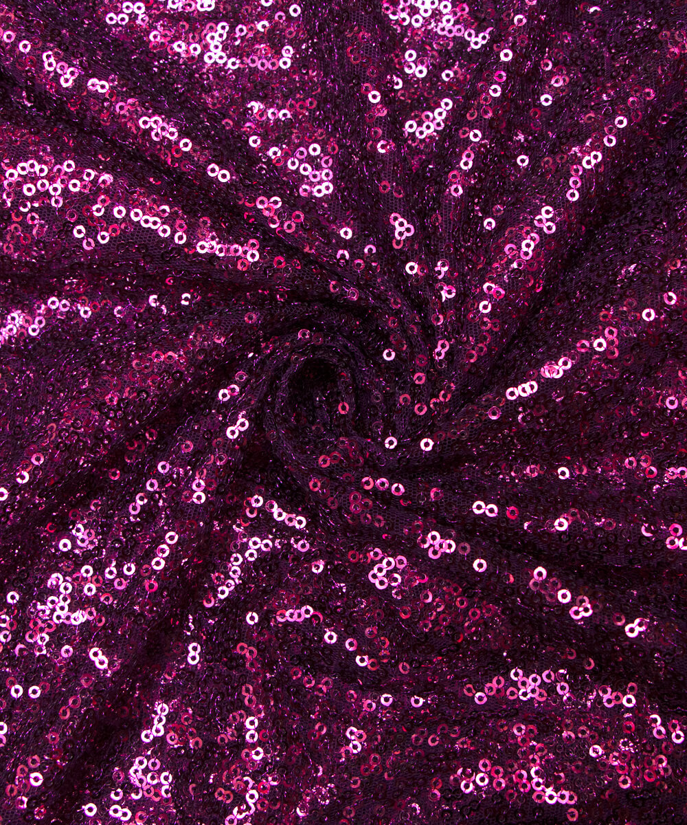 Wine Colour Small Heavy Sequin Net Fabric