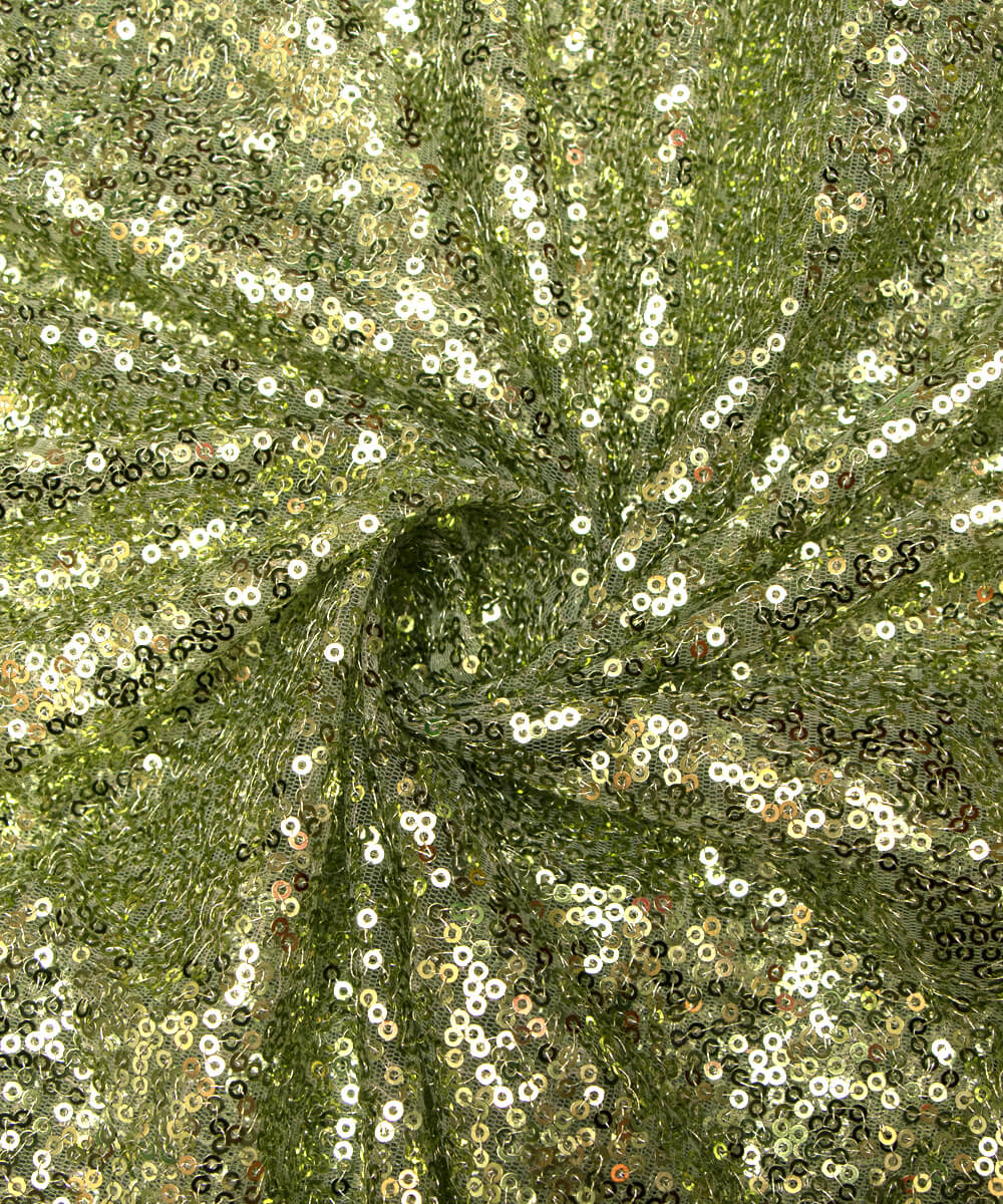 Light Green Colour Small Heavy Sequin Net Fabric