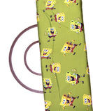 Green Color Kids Print Satin Fabric
