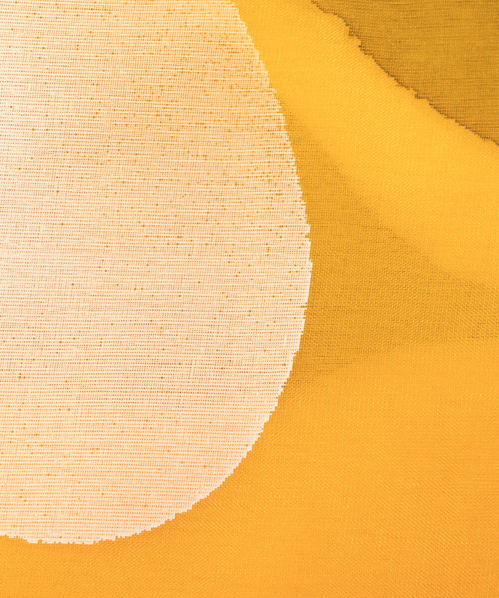 Yellow Colour Floral Pattern Hand Paint Organza  Fabric