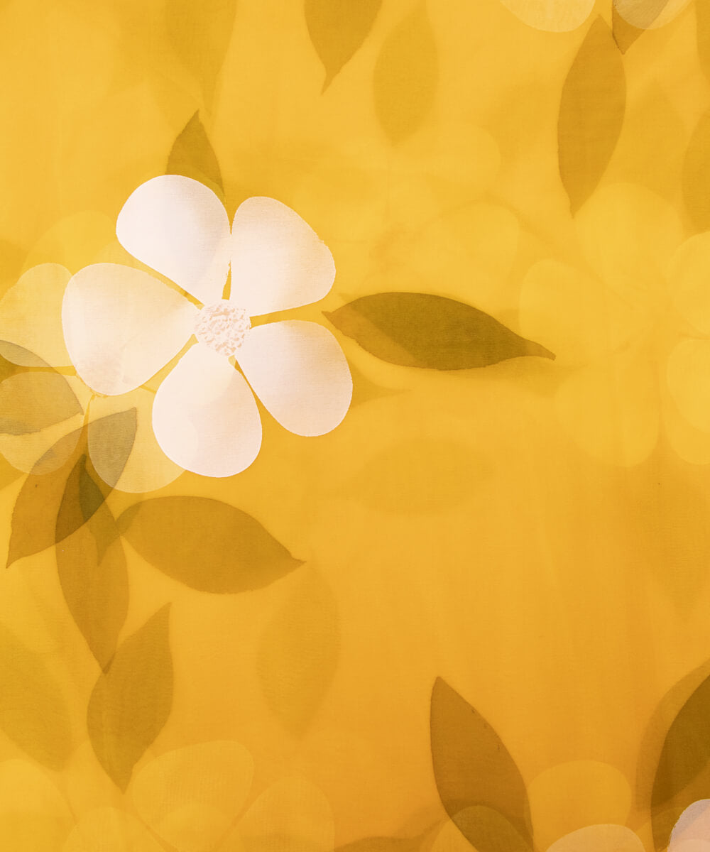 Yellow Colour Floral Pattern Hand Paint Organza  Fabric