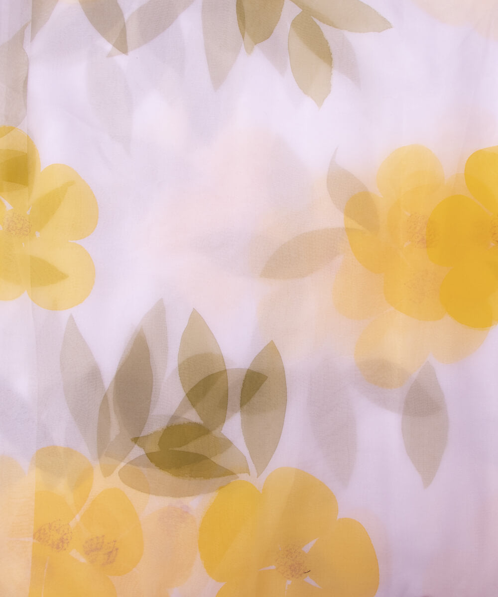 White Colour Floral Pattern Hand Paint Organza  Fabric