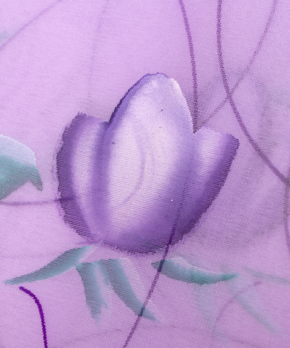 Lavender Colour Floral Pattern Hand Paint Organza  Fabric