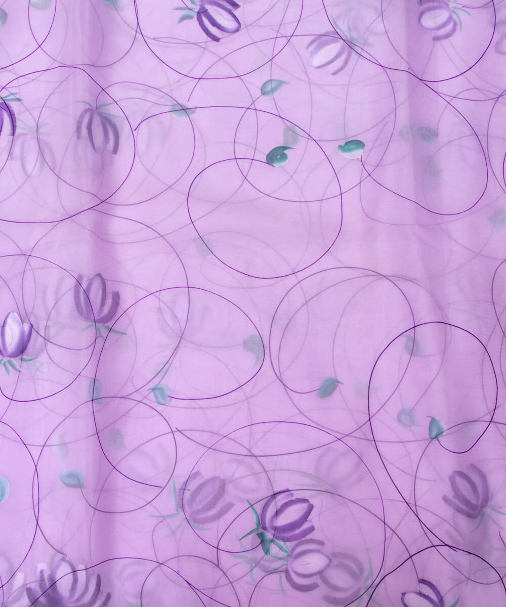 Lavender Colour Floral Pattern Hand Paint Organza  Fabric