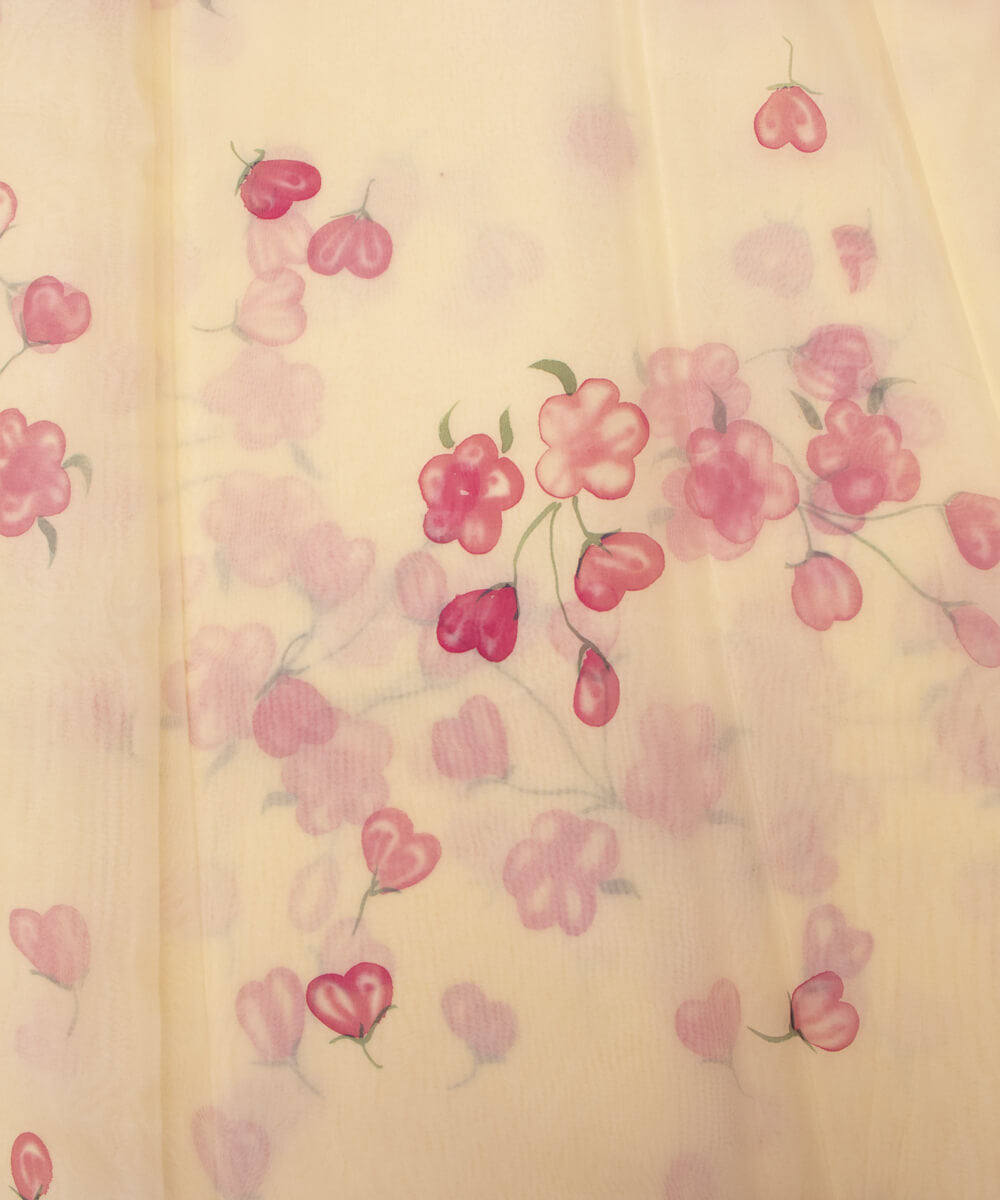 Light Beige Colour Floral Pattern Hand Paint Organza  Fabric