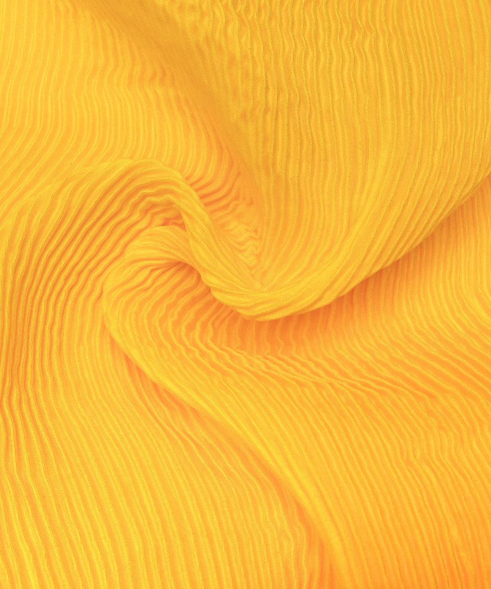 Yellow Colour Plain Pleated Satin Fabric