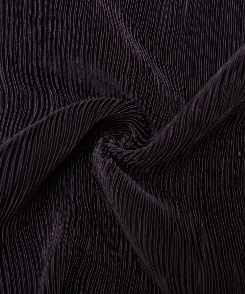 Black Colour Plain Pleated Satin Fabric