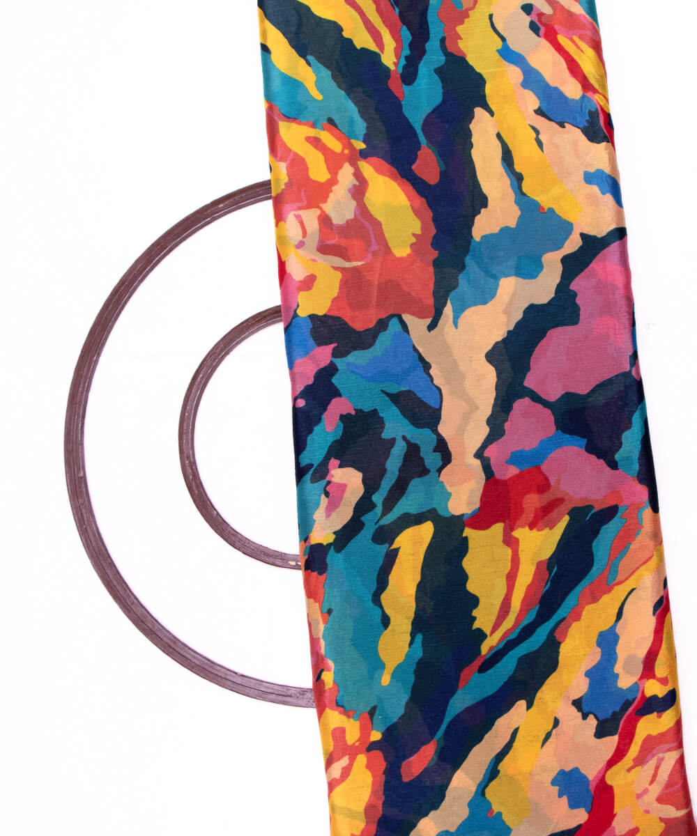 Multi Colour Digital Abstract Print Pure Chinon Silk Fabric