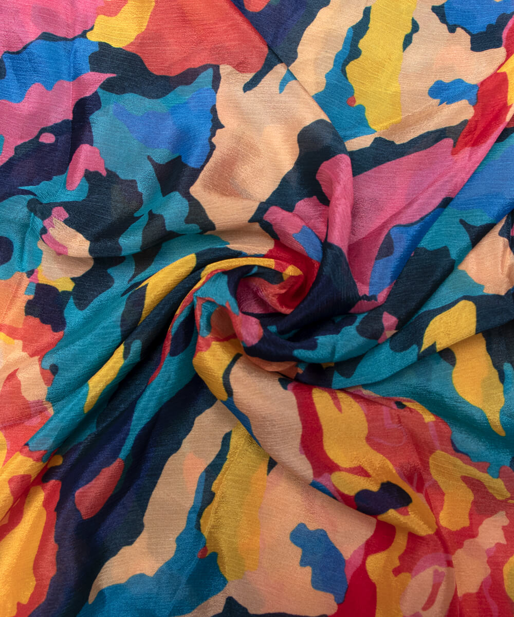 Multi Colour Digital Abstract Print Pure Chinon Silk Fabric
