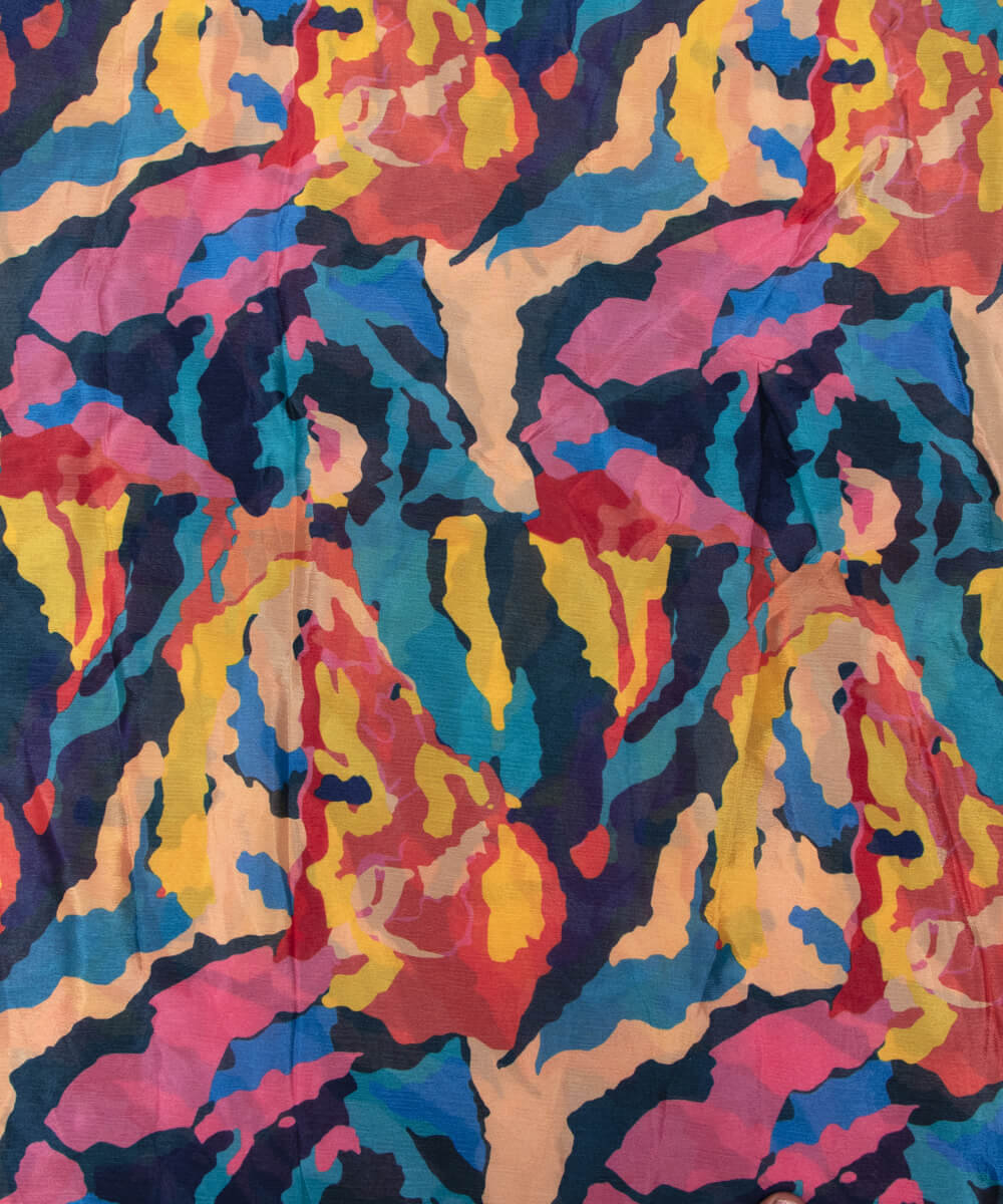 Multi Colour Digital Abstract Print Pure Chinon Silk Fabric