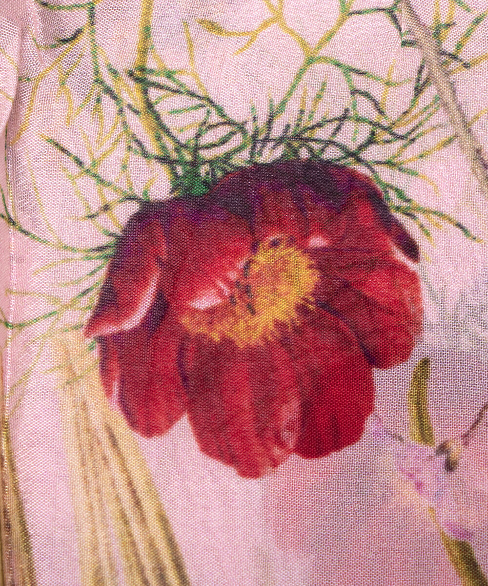 Pastel Pink Colour Digital Floral Print Pure Chinon Silk Fabric