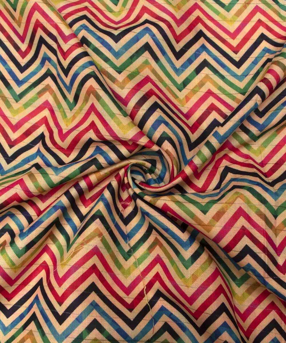 Beige Colour Zig Zag Print Silk Jacquard Fabric