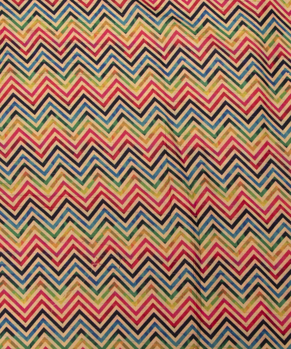 Beige Colour Zig Zag Print Silk Jacquard Fabric