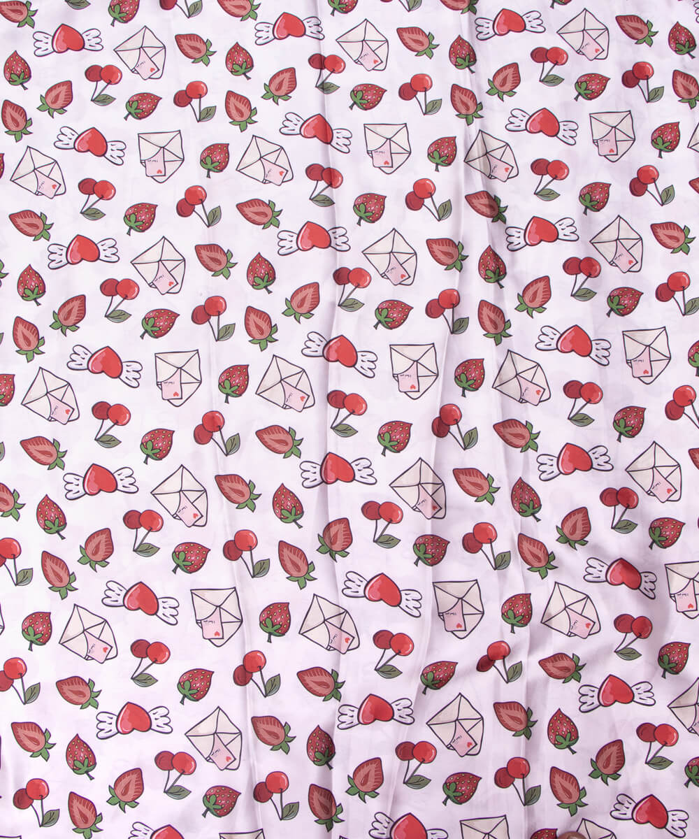White Colour Kids Print Satin Fabric