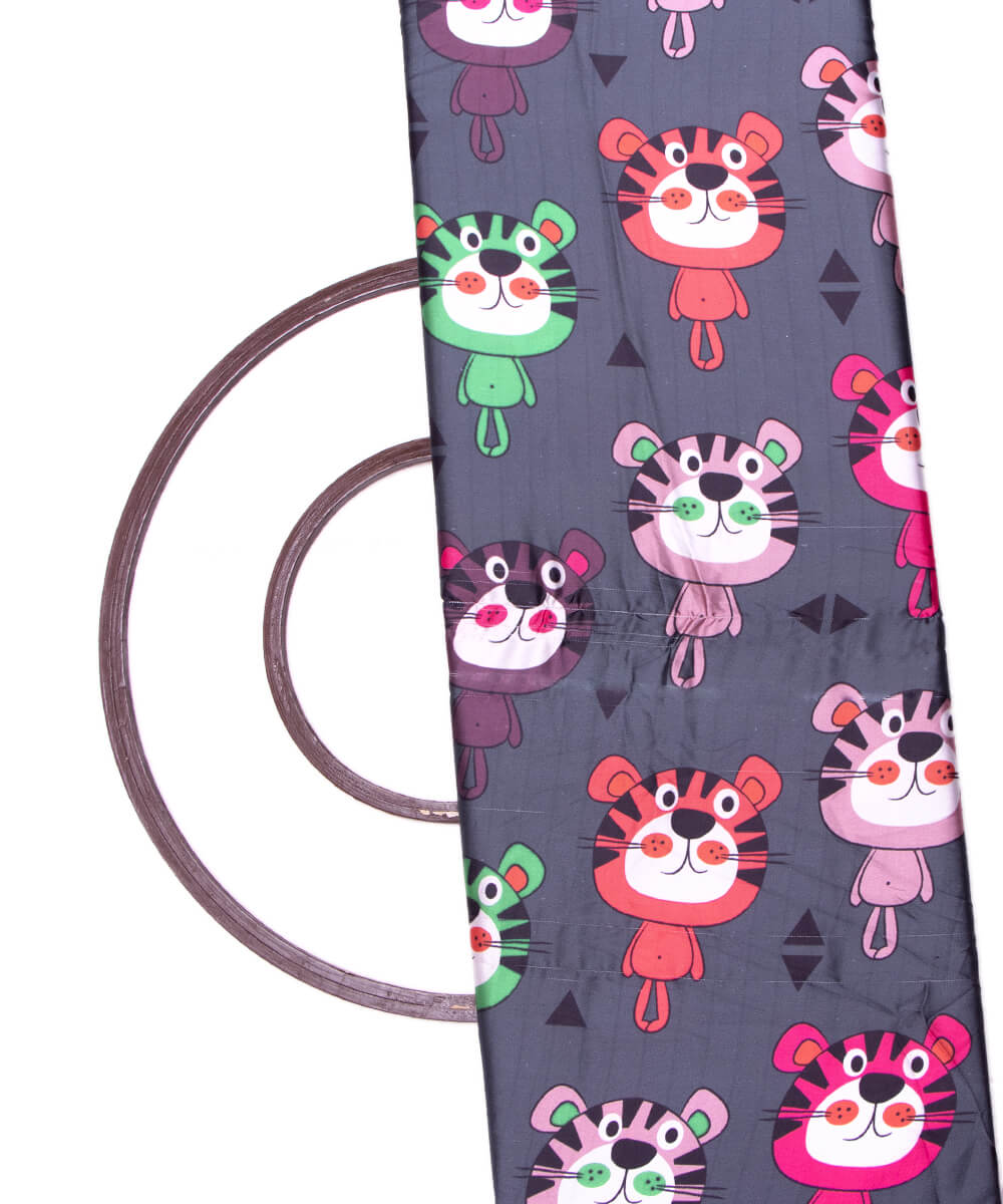 Dark Grey Colour Kids Print Satin Fabric