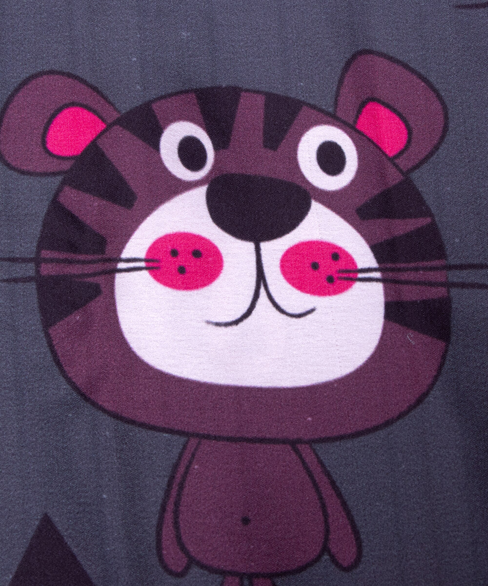 Dark Grey Colour Kids Print Satin Fabric
