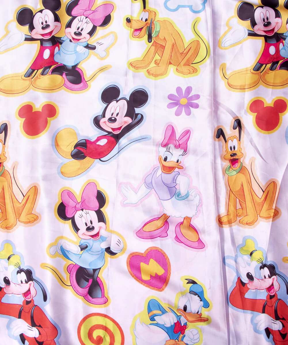 White Colour Kids Print Satin Fabric