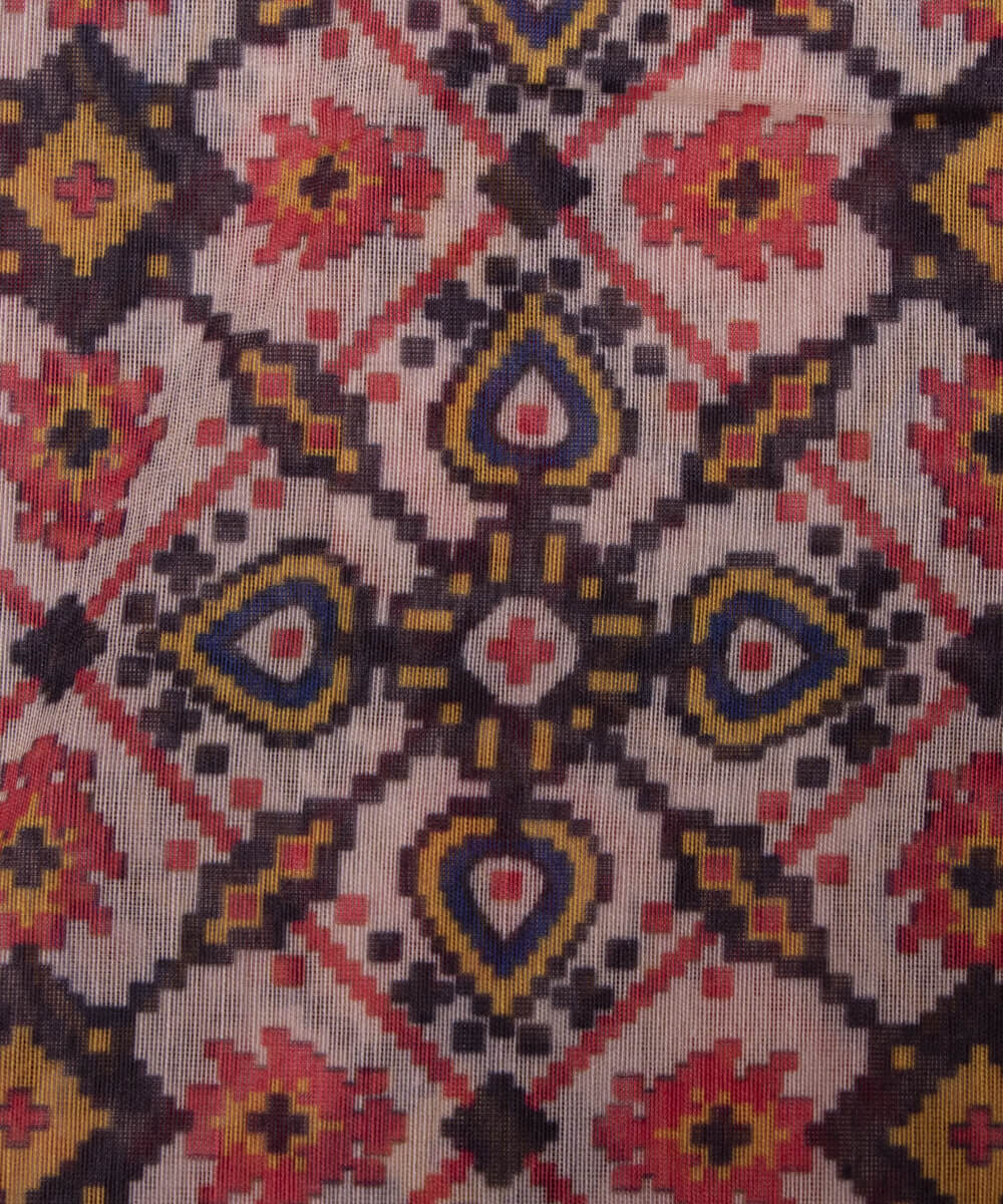 Off White Colour Geometric Print Chanderi Silk Fabric