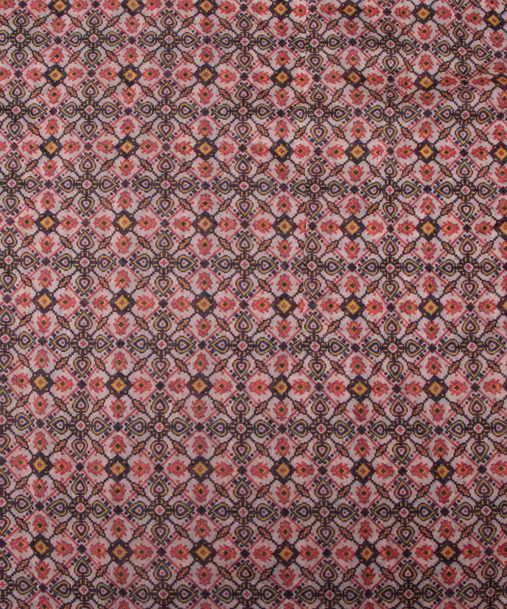 Off White Colour Geometric Print Chanderi Silk Fabric