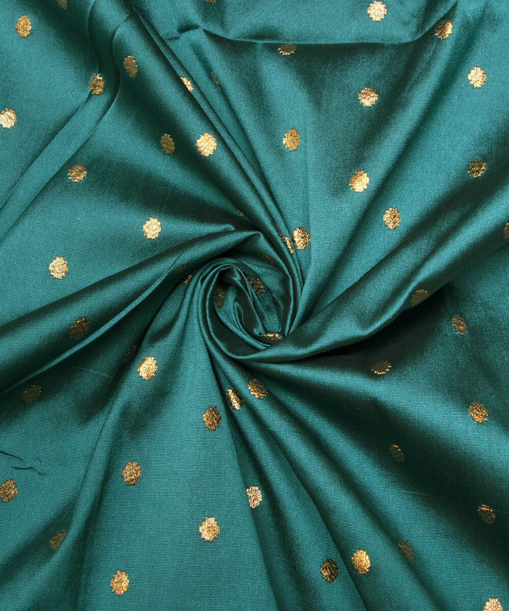 Turquoise Colour Dot Pattern Taffeta Silk Fabric