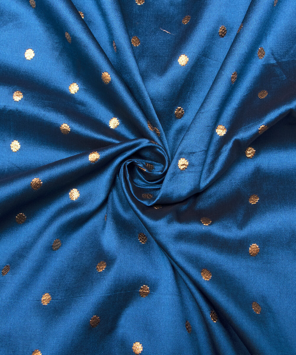 Luxury Blue Colour Two Tone Dot Pattern Taffeta Silk Fabric