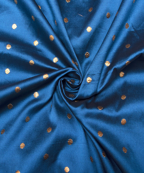 Luxury Blue Colour Two Tone Dot Pattern Taffeta Silk Fabric Fabric Dekho