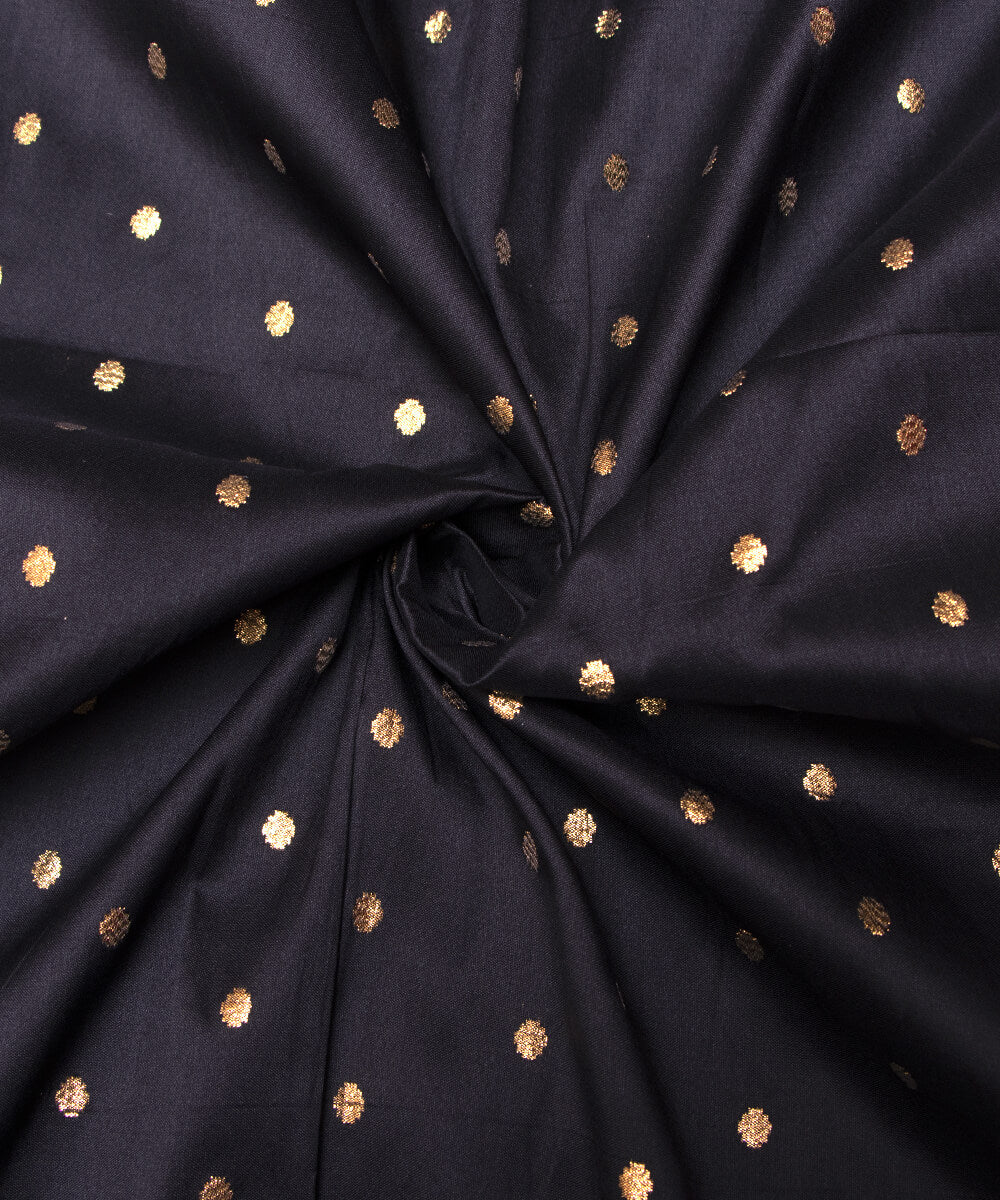 Black Colour Dot Pattern Taffeta Silk Fabric