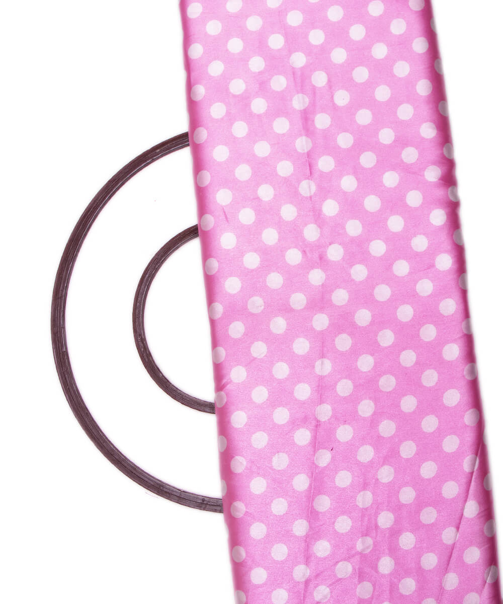 Pink Colour Polka Dots Print Satin Fabric