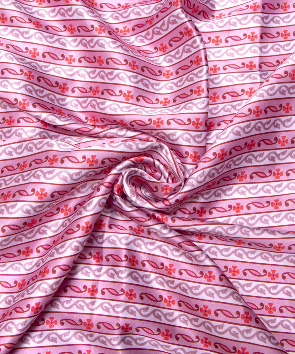 Multi Colour Traditional Print Satin Fabric