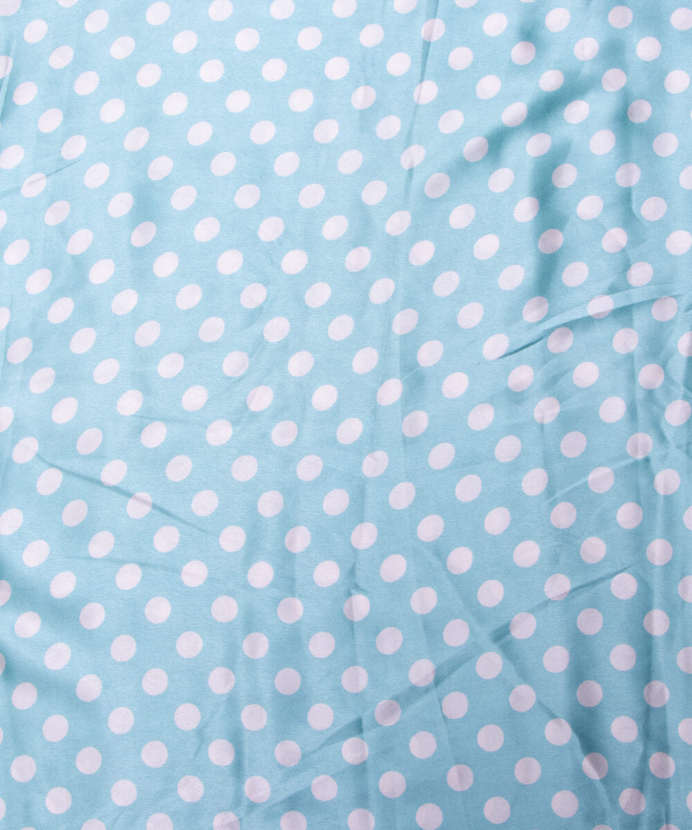 Light Blue Colour Polka Dots Print Satin Fabric