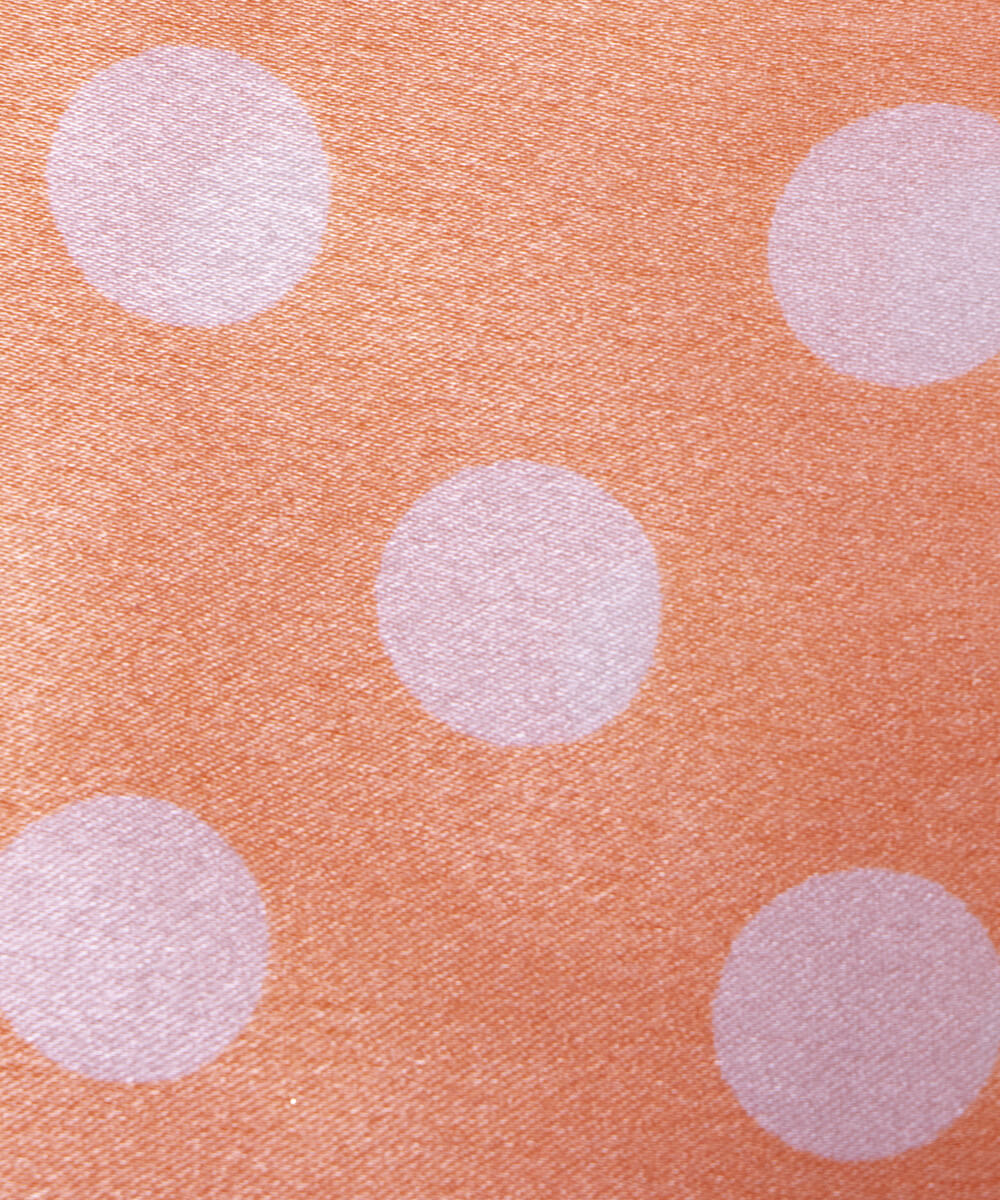 Peach Colour Polka Dots Print Satin Fabric