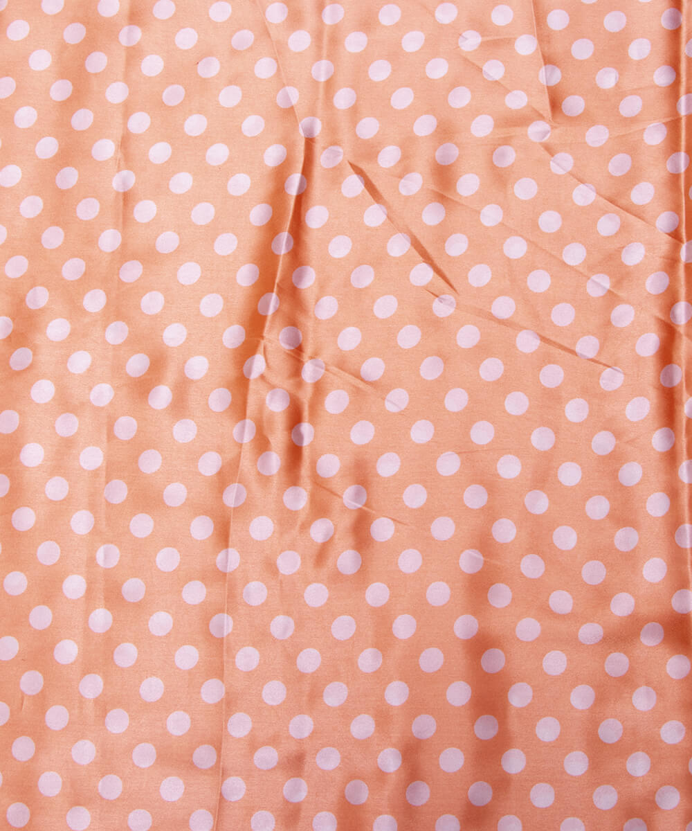 Peach Colour Polka Dots Print Satin Fabric