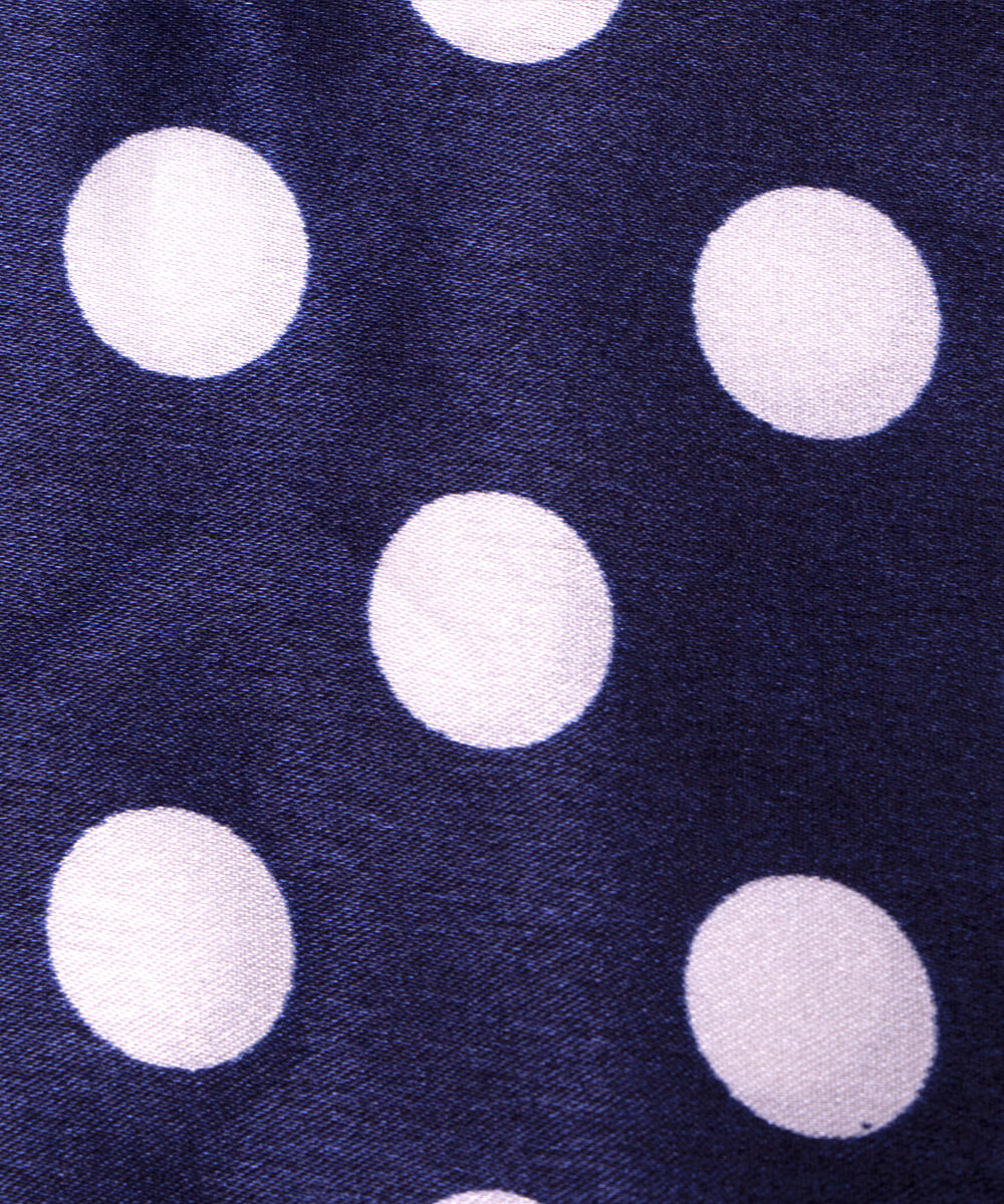Navy Blue Colour Polka Dots Print Satin Fabric
