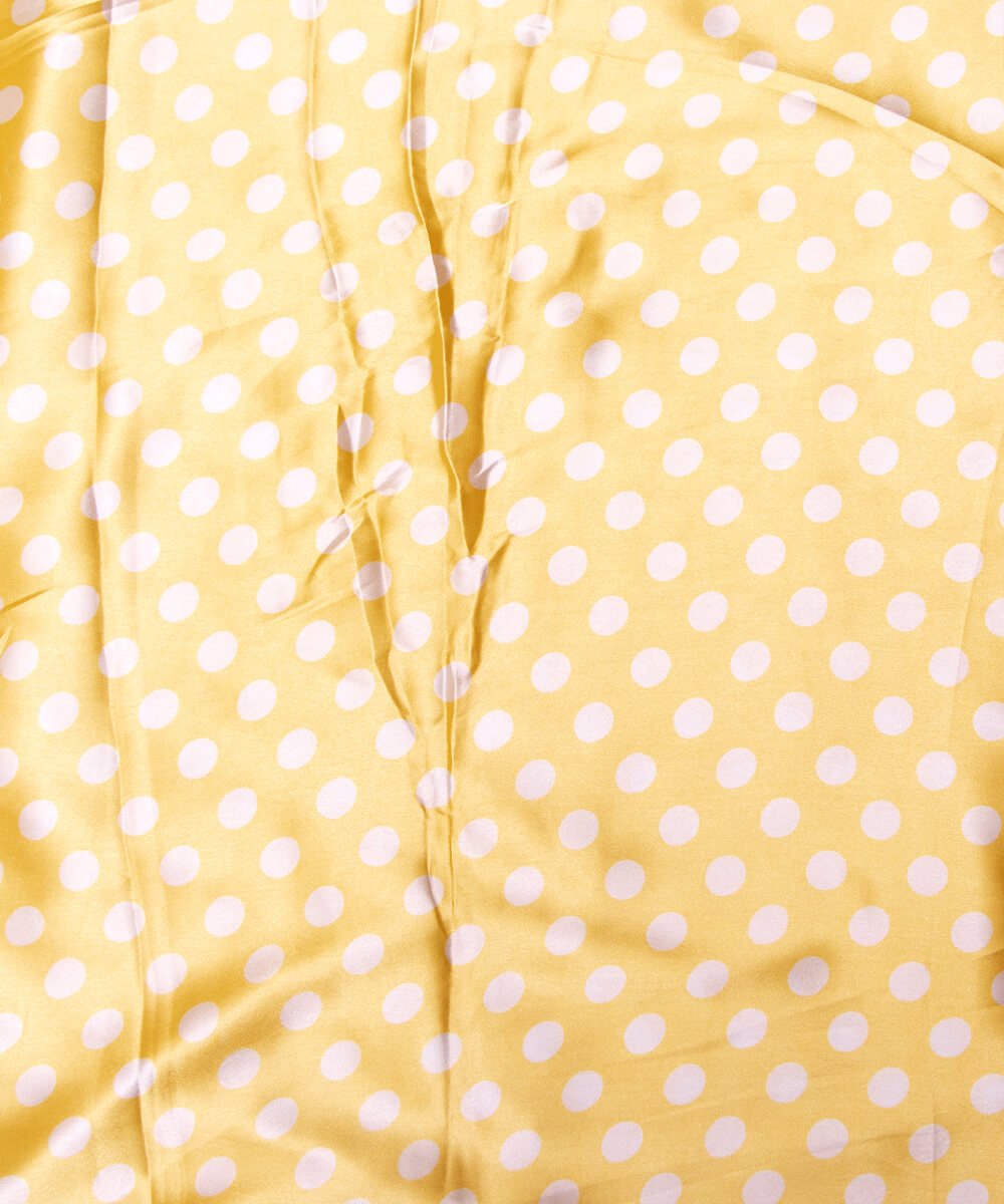 Yellow Colour Polka Dots Print Satin Fabric