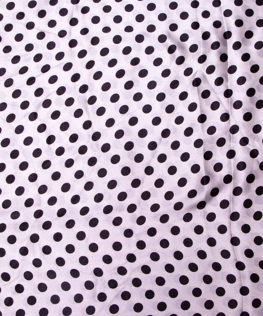 White Colour Polka Dots Print Satin Fabric