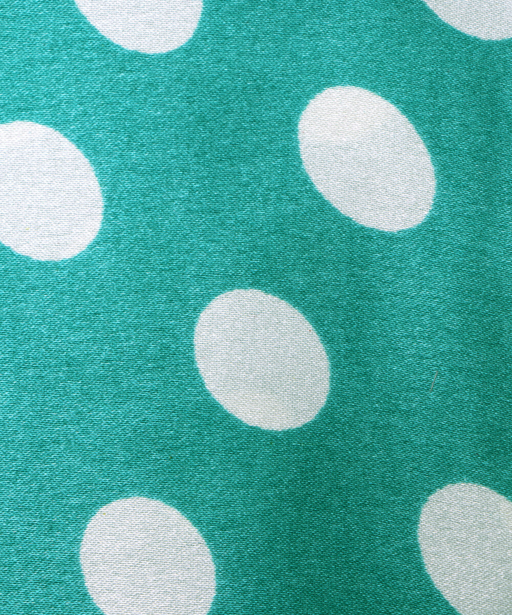Turquoise Colour Polka Dots Print Satin Fabric