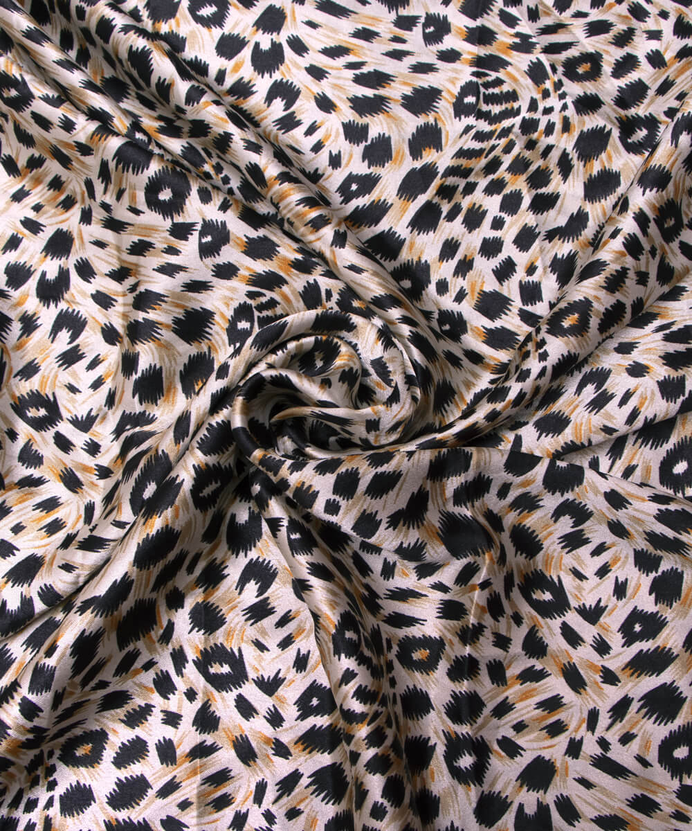 Black Colour Animal Print Satin Fabric