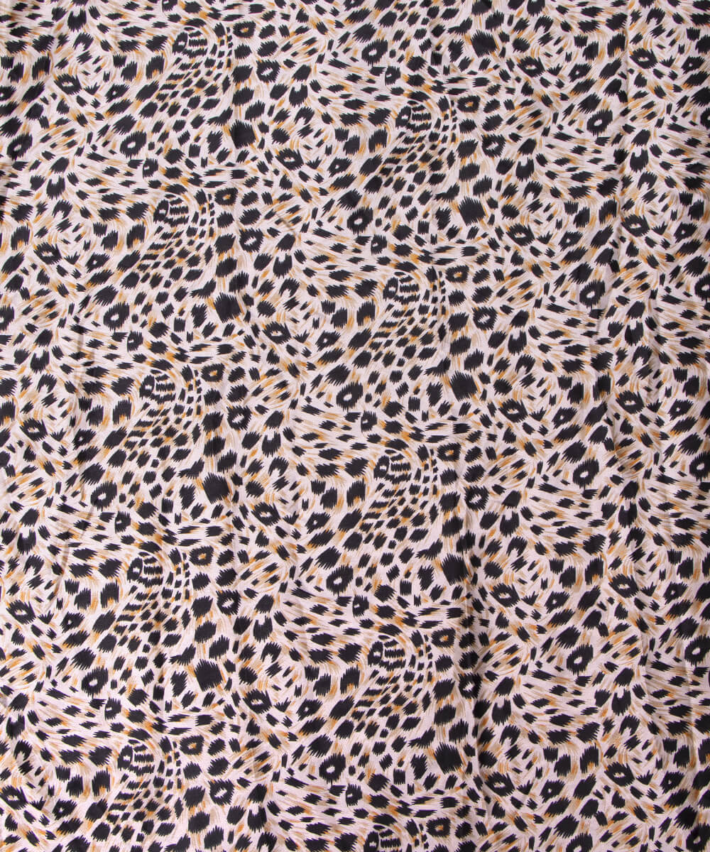 Black Colour Animal Print Satin Fabric