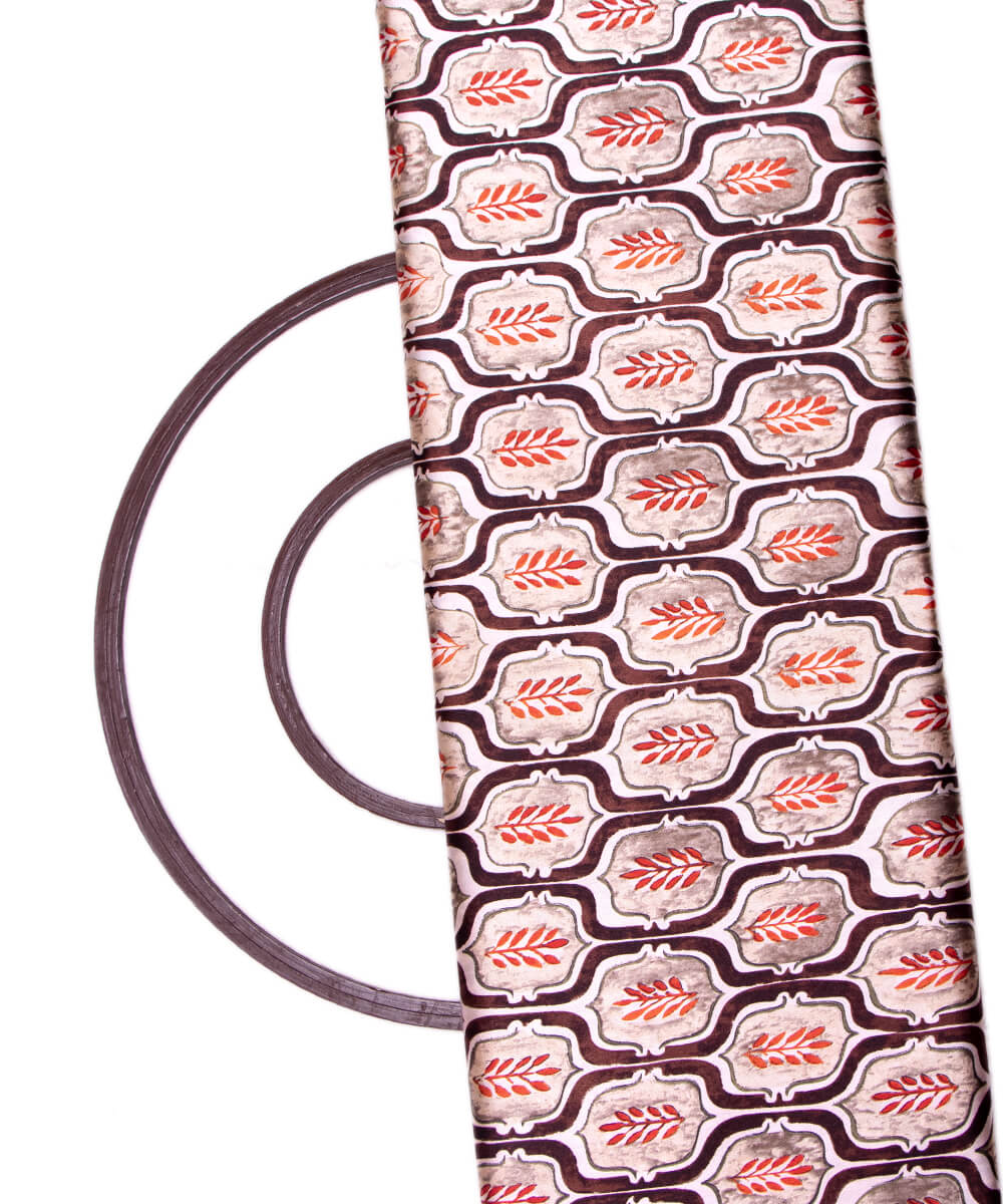 Brown Colour Mughal Traditional Print Satin Fabric