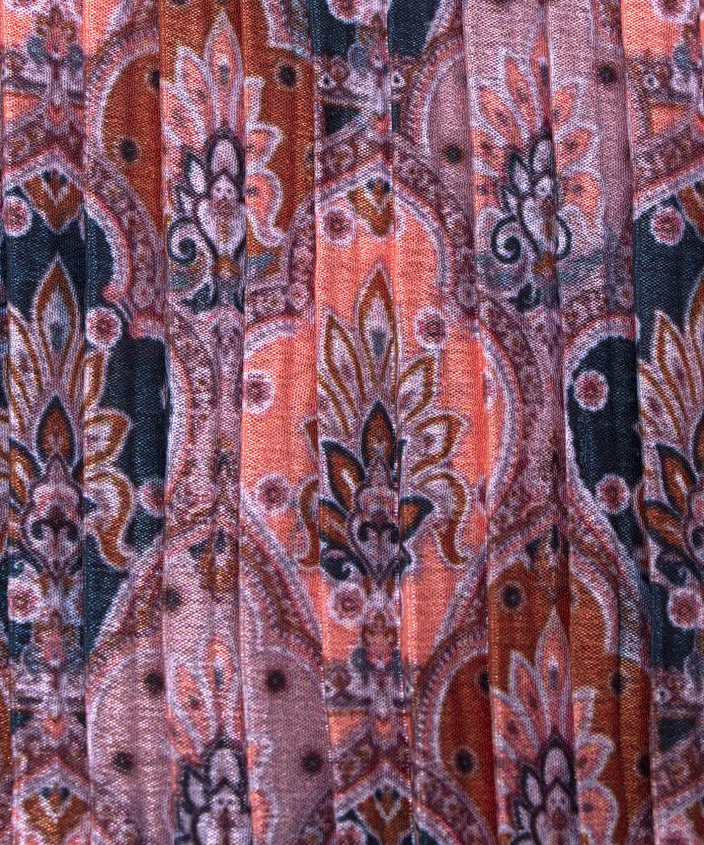 Peach Colour Floral Digital Print Pleated Chinon Fabric