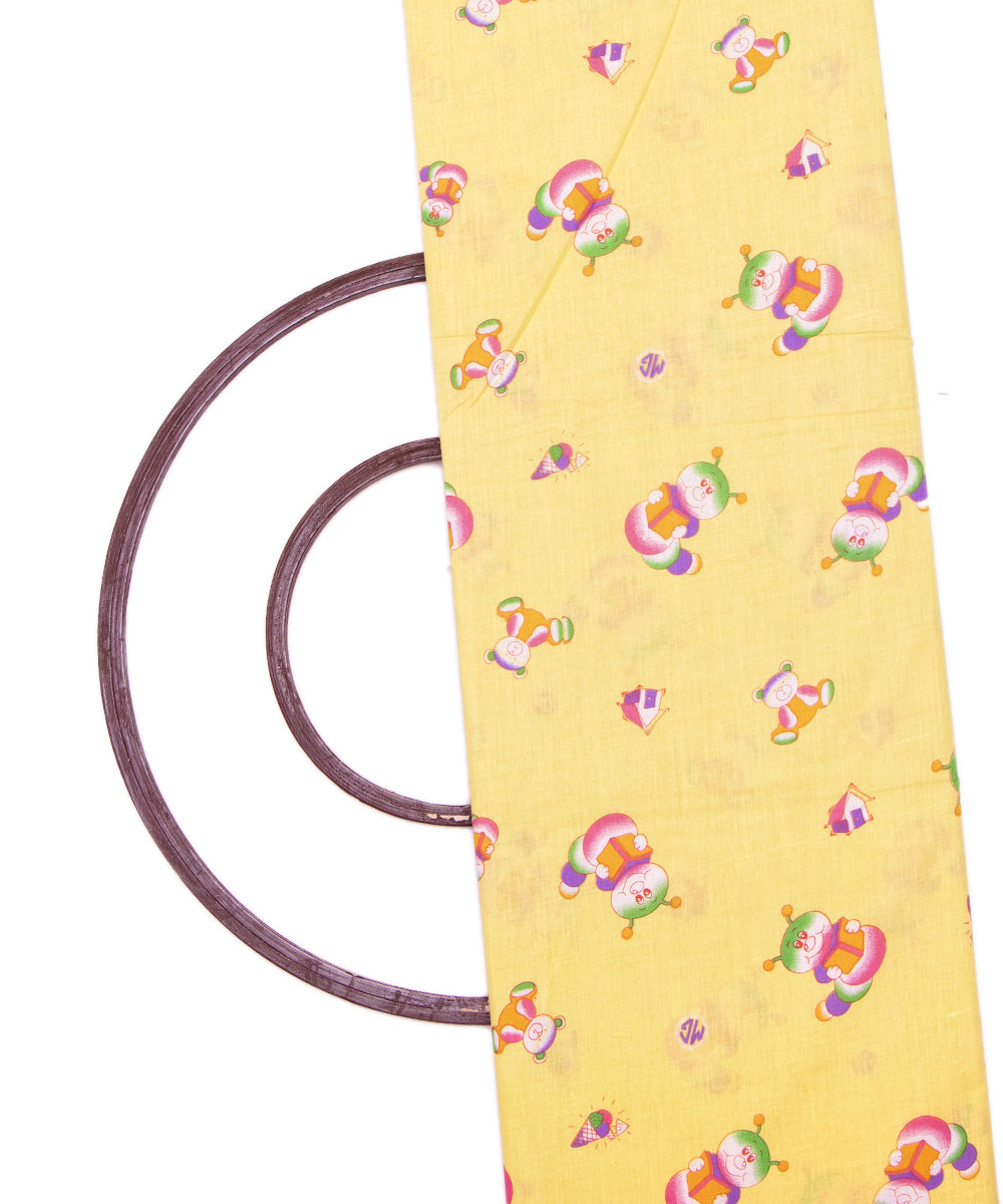 Banana Yellow Colour Kids Print Cotton Fabric