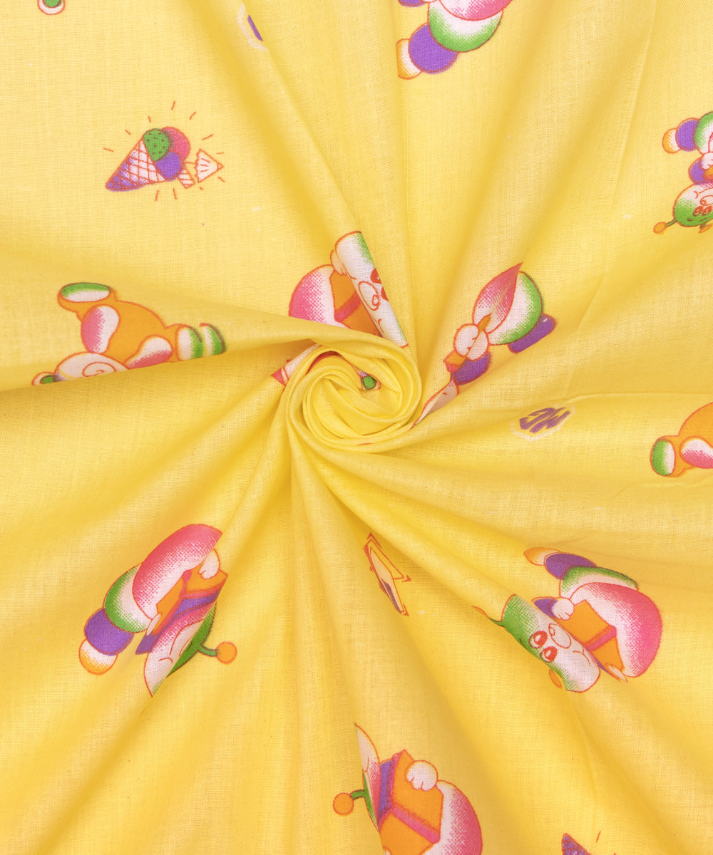 Banana Yellow Colour Kids Print Cotton Fabric