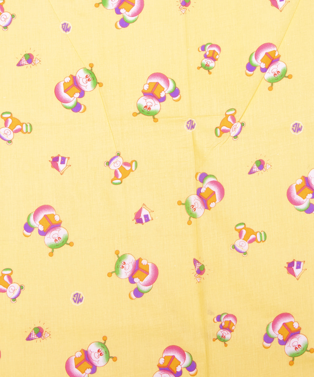 Banana Yellow Colour Kids Print Cotton Fabric