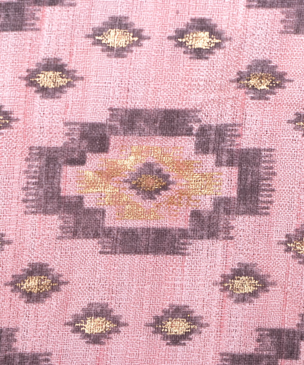 Pink Colour Foil Geometric Print Khadi Silk Fabric