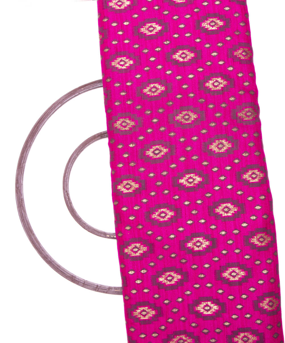 Magenta Colour Foil Geometric Print Khadi Silk Fabric