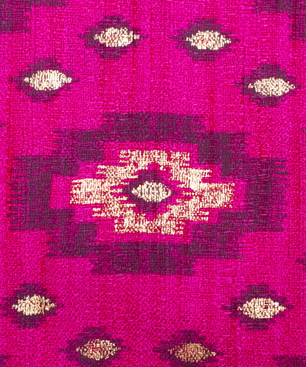 Magenta Colour Foil Geometric Print Khadi Silk Fabric