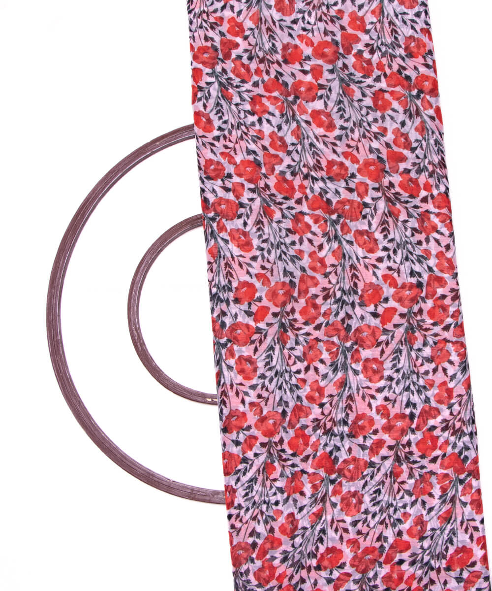 off White Red Colour Floral Print Chiffon Fabric