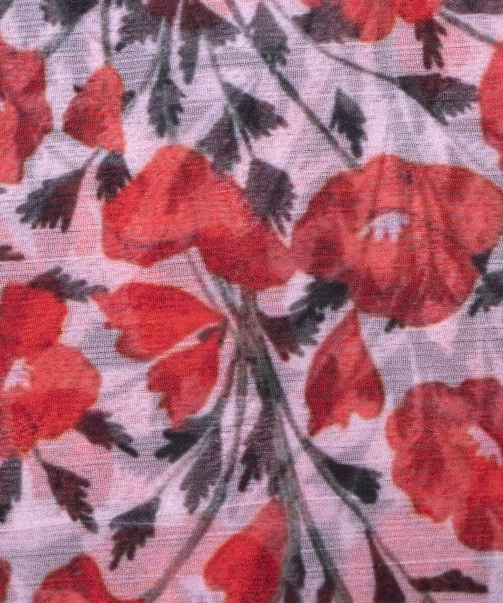 off White Red Colour Floral Print Chiffon Fabric
