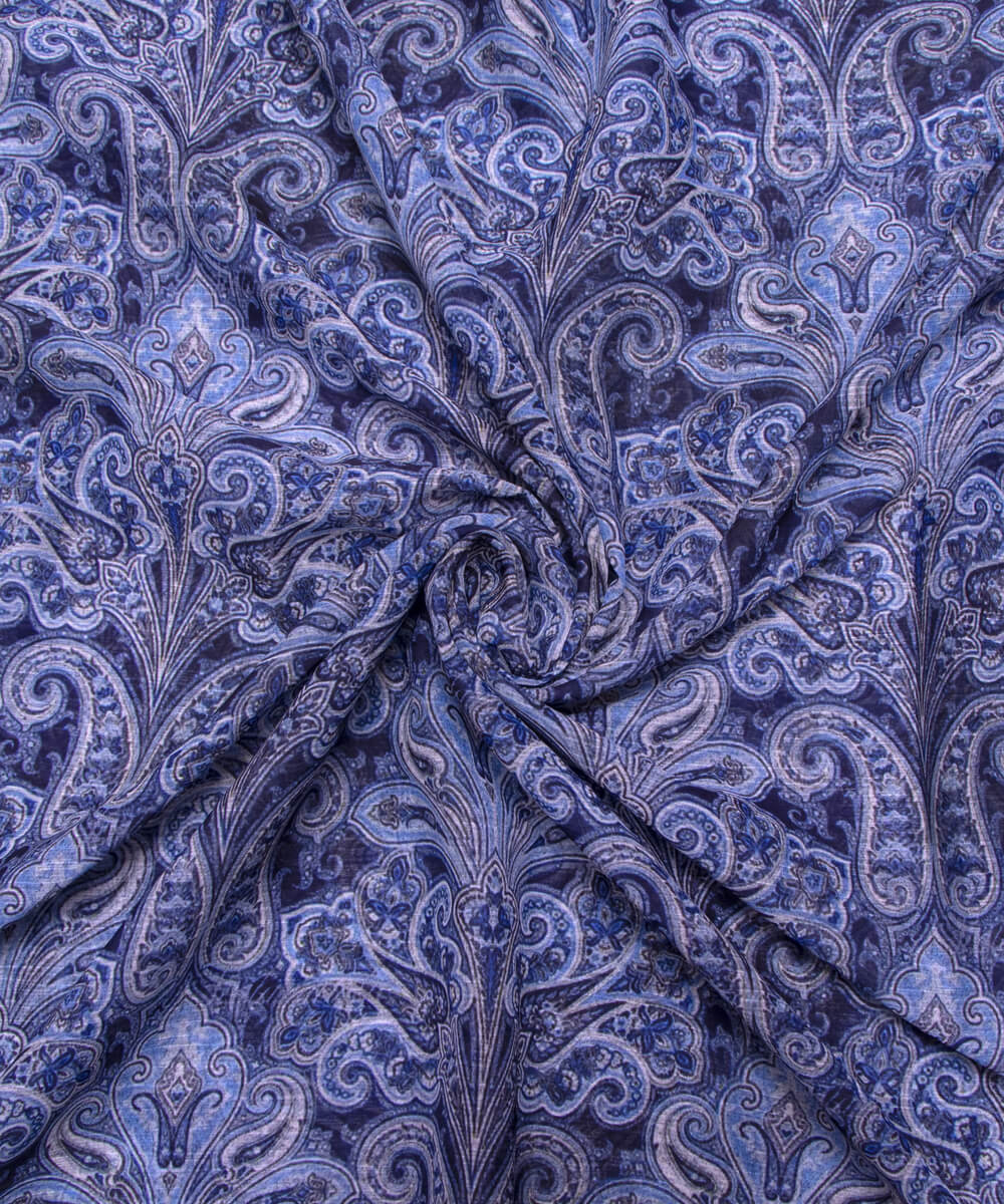 Blue Colour Paisley Print Chiffon Fabric